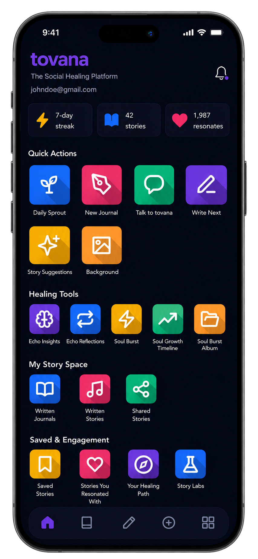 Healing Dashboard app preview screen